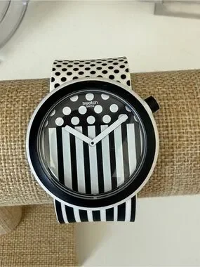 Swatch Accessories Swatch Black And White Striped Polka Dot Watch swatch-accessories-swatch-black-and-white-striped-polka-dot-watch